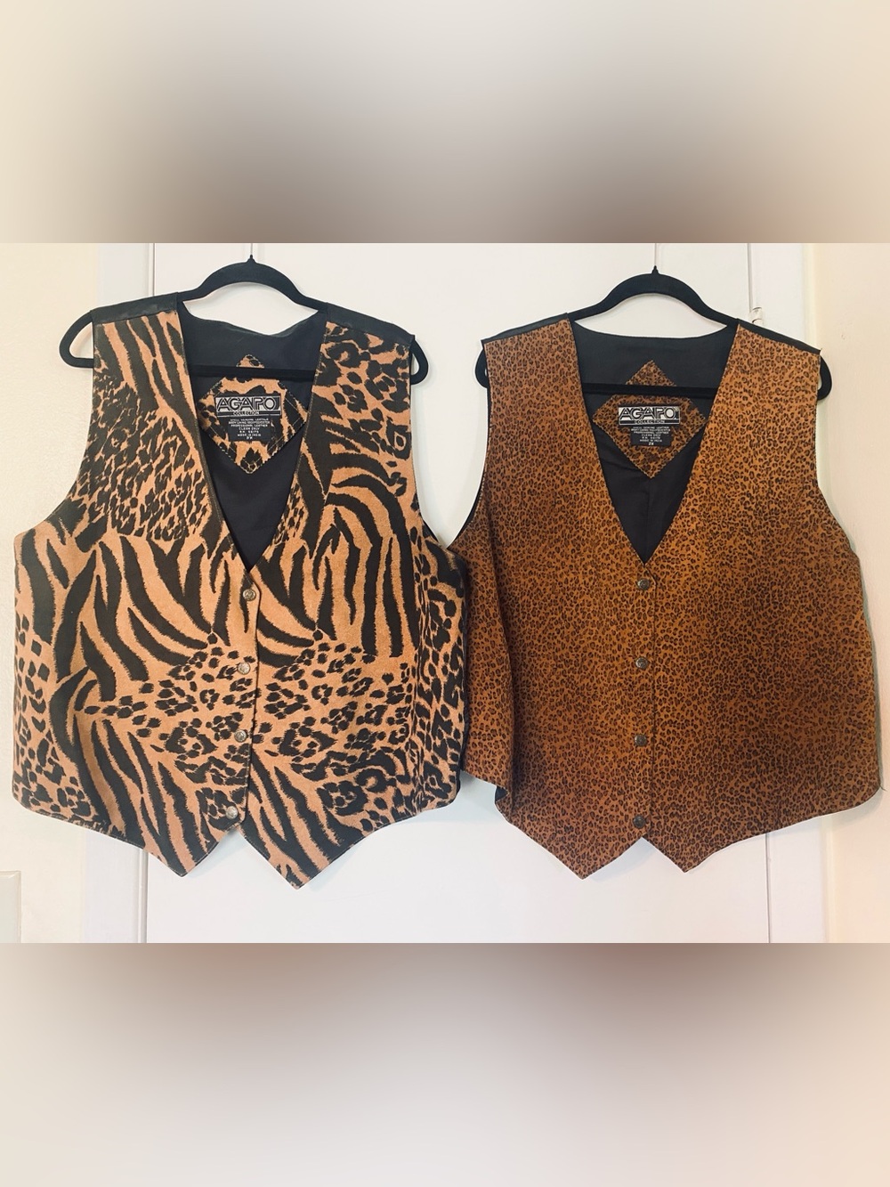 VTG Agapo Animal Print Vest Bundle Genuine Suede Leather 2X EUC